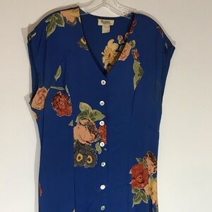 Vintage Blue Floral Women's Maxi Dress Size Large